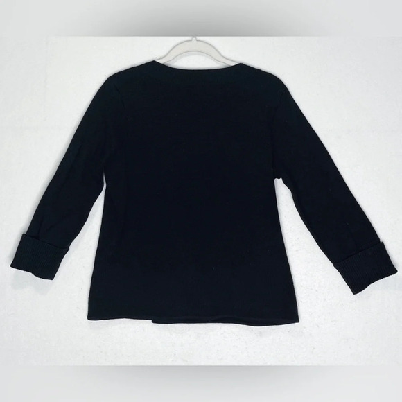 Talbots 100% Merino Wool Black Sweater Large Decorative Buttons Snap Closure - Picture 2 of 5